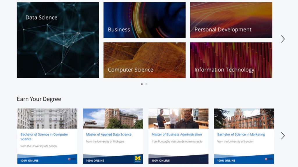 Coursera course platform homepage