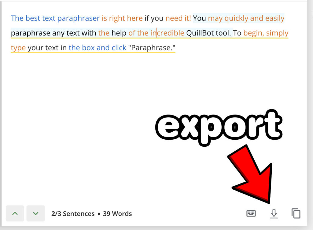 How to export quillbot text