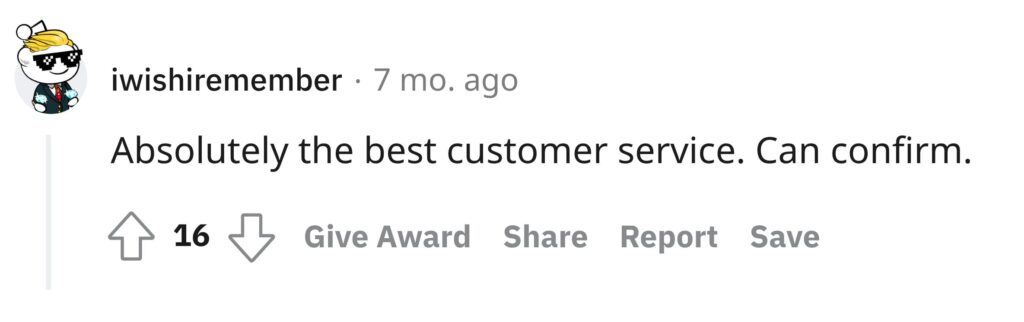 Comment about Kraken customer service on Reddit