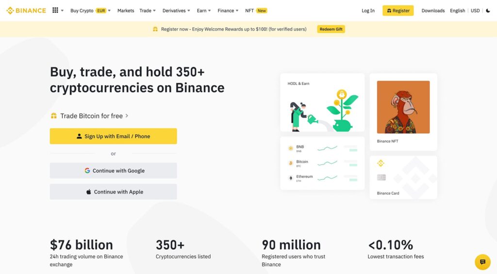 Binance website front page