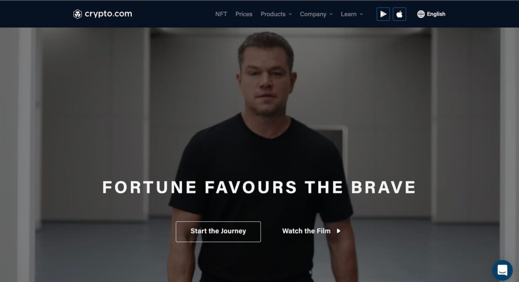 Crypto.com Matt Damon website banner