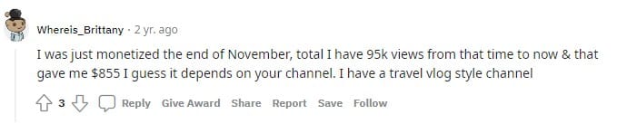 Comment on Reddit about YouTube revenue 3