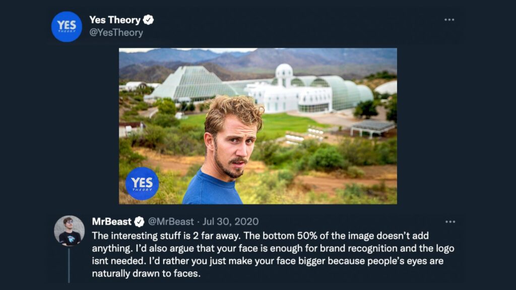 Mr.Beast criticises Yes Theory thumbnail on Twitter