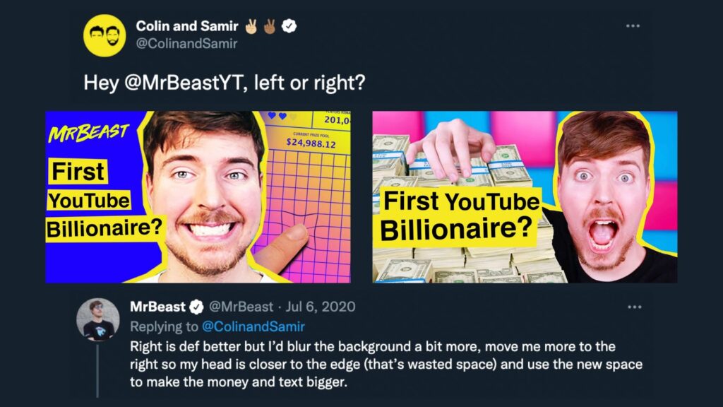Mr.Beast talks about Colon and Samir thumbnail on Twitter