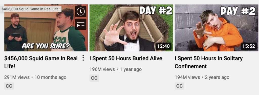Mr.Beast YouTube thumbnails and titles