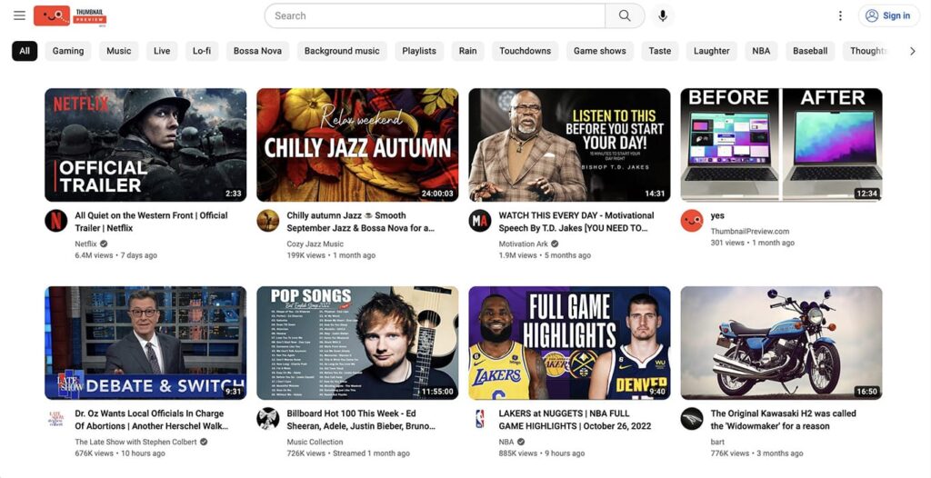 Website to preview YouTube thumbnails