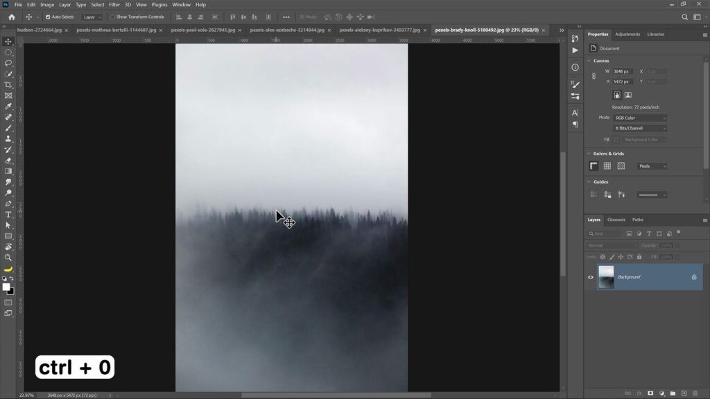 How to zoom out to full size in Photoshop