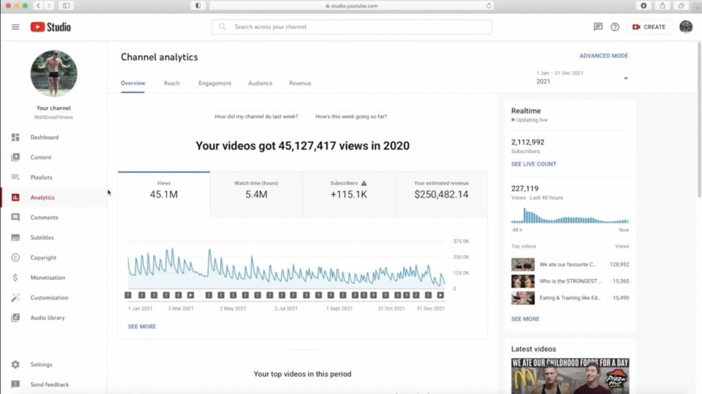 MattDoesFitness YouTube Adsense Revenue