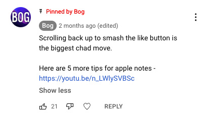 Pinned comment on YouTube Shorts