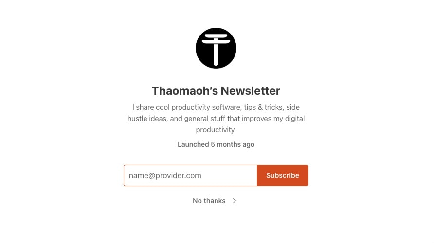 Thaomaoh newsletter landing page