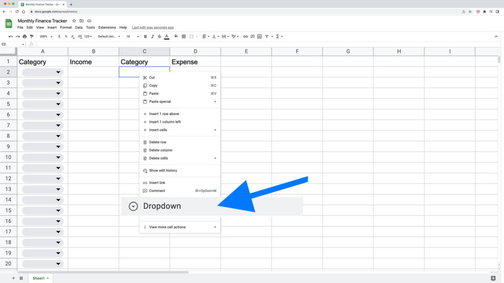 Creating expense categories in Google Sheets