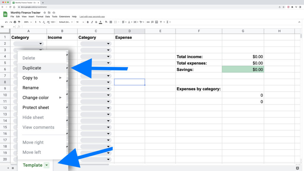How to create a monthly finance tracker template in Google Sheets