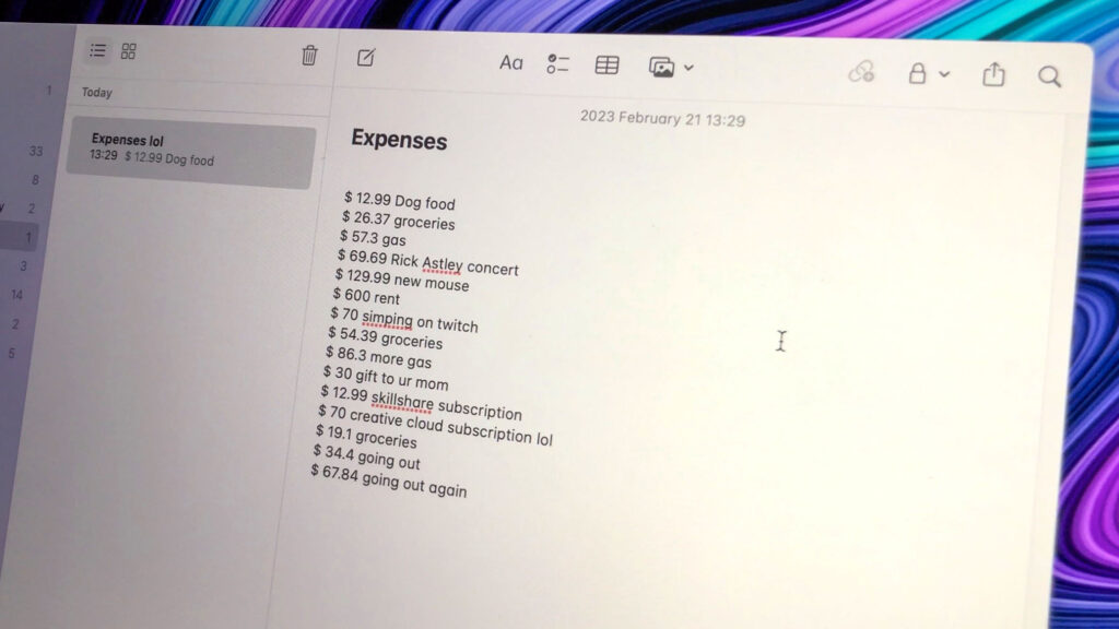 Tracking monthly expenses with Apple notes