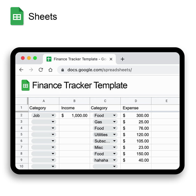 Google Sheets Monthly Finance Tracker Template
