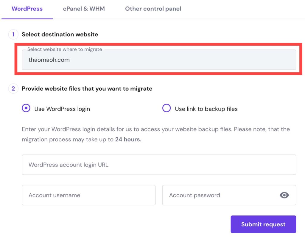 Selecting a domain to which to transfer to from Bluehost to Hostinger