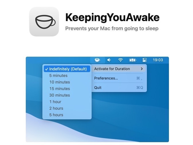 KeepingYouAwake app for Mac