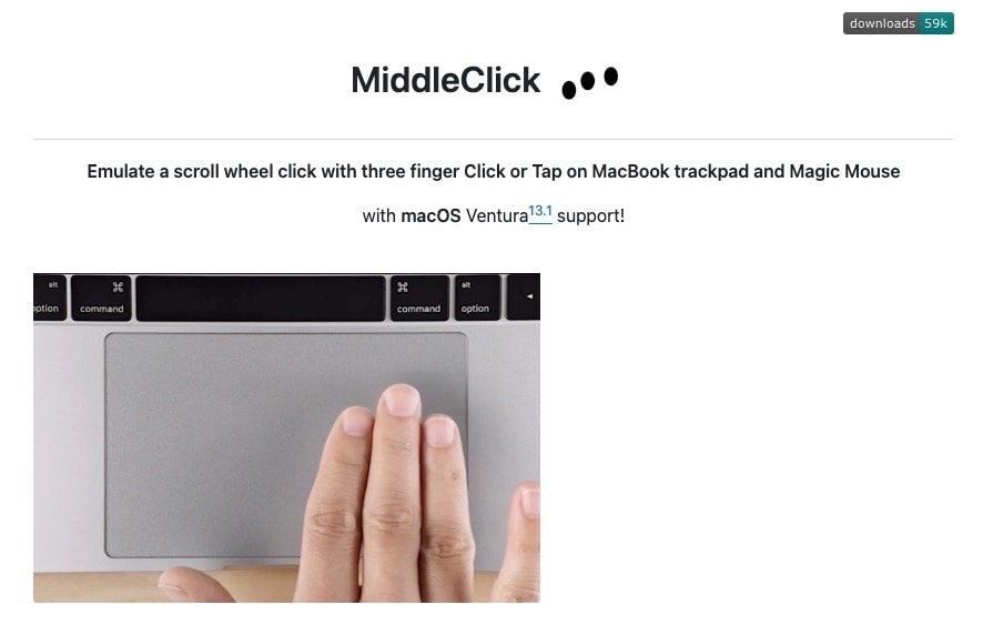MiddleClick app on Mac