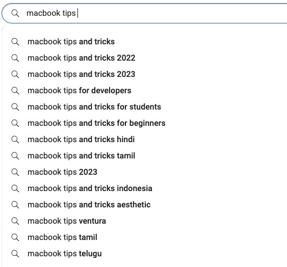 YouTube Search Suggested Keywords