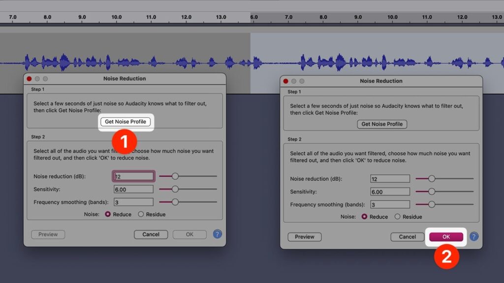 How to apply noise reduction in audacity