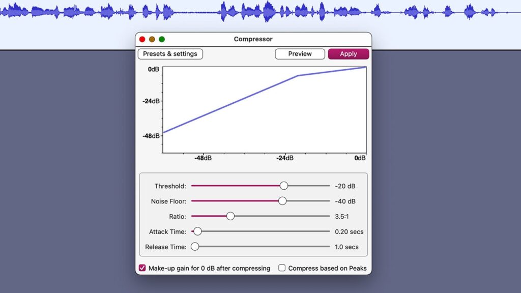 Audacity compressor settings for voiceovers