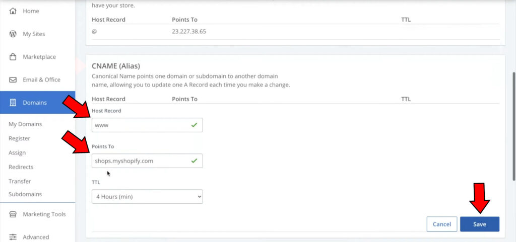 How To Point Bluehost Domain CNAME Record To Shopify