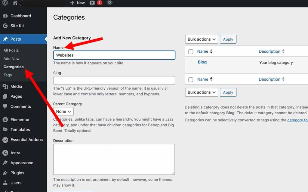 How to create a new blog post category in WordPress